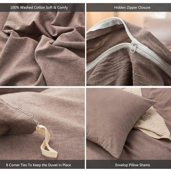 100% Cotton King Size Mauve Brown Duvet Cover Set - Picture 2 of 10